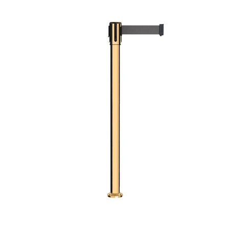 MONTOUR LINE Retractable Belt Fixed Stanchion, 2ft Pol.Brass Post  11ft. Dk Gry MX530F-PB-DGY-110